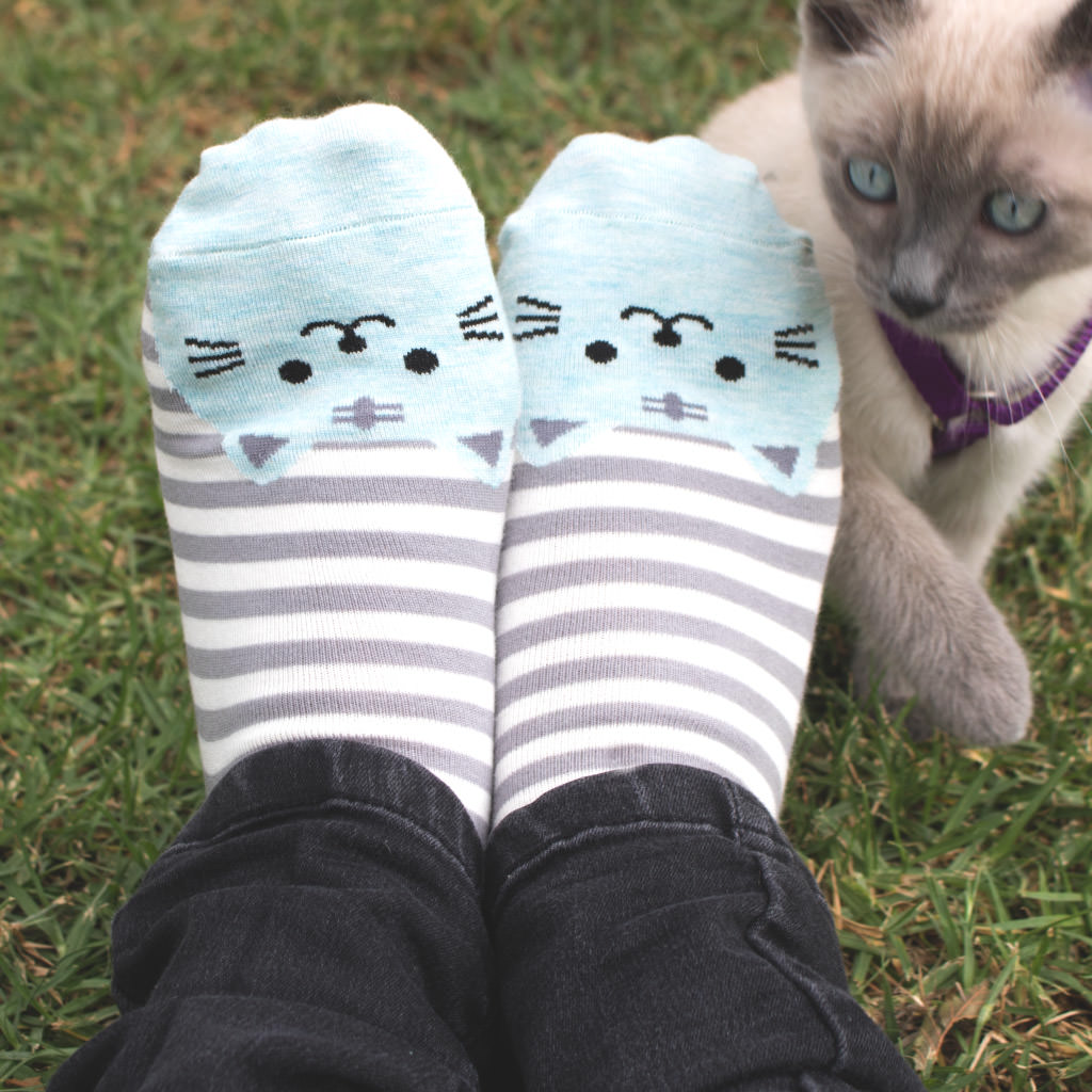 Gray Striped Cat Face Socks