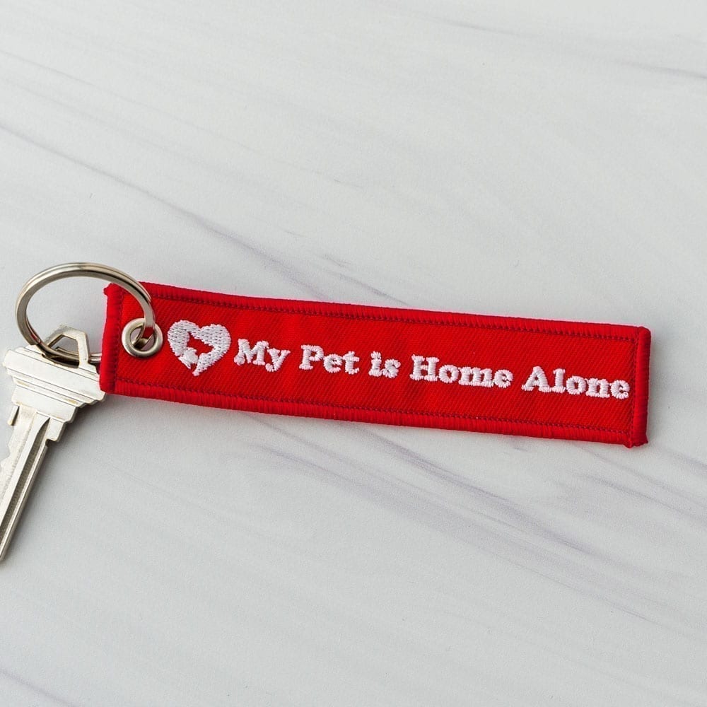 My Pet Is Home Alone Double Sided Embroidered Canvas Key Chain