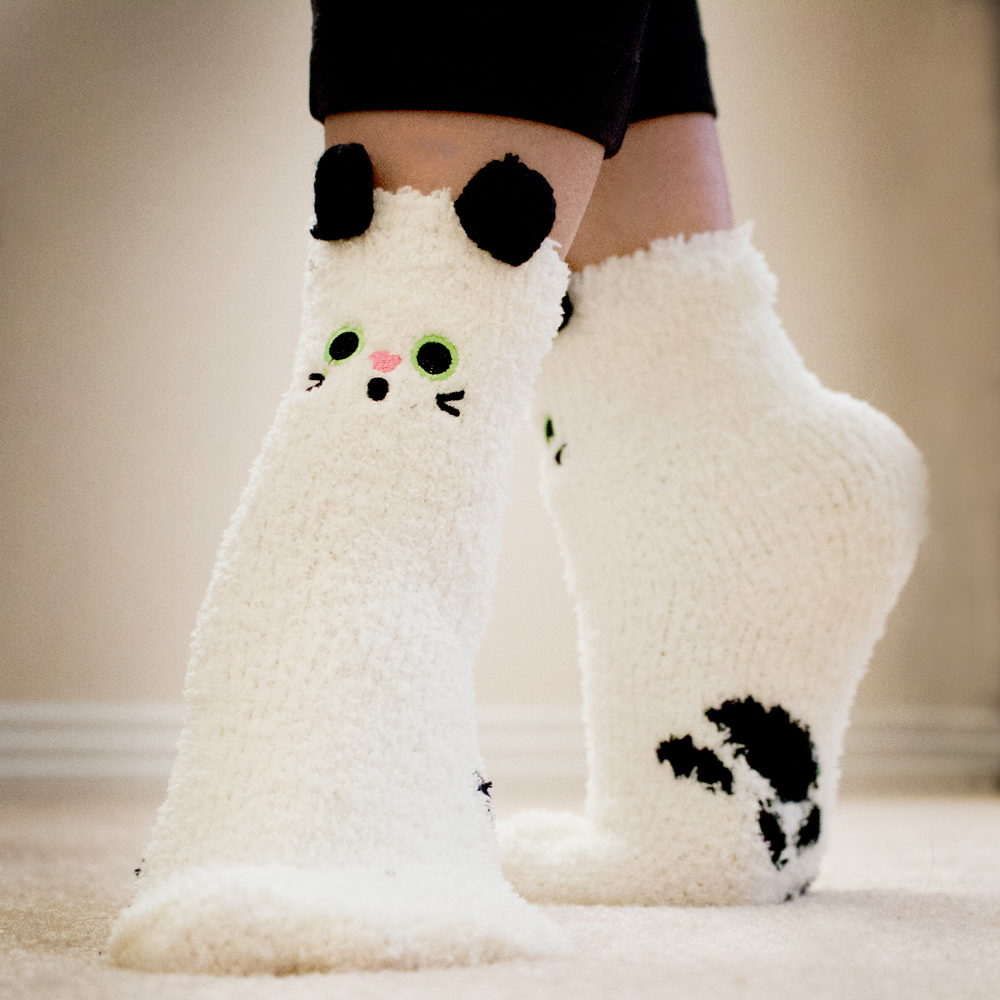 White Cat Ears Fuzzy Socks - iHeartCats.com