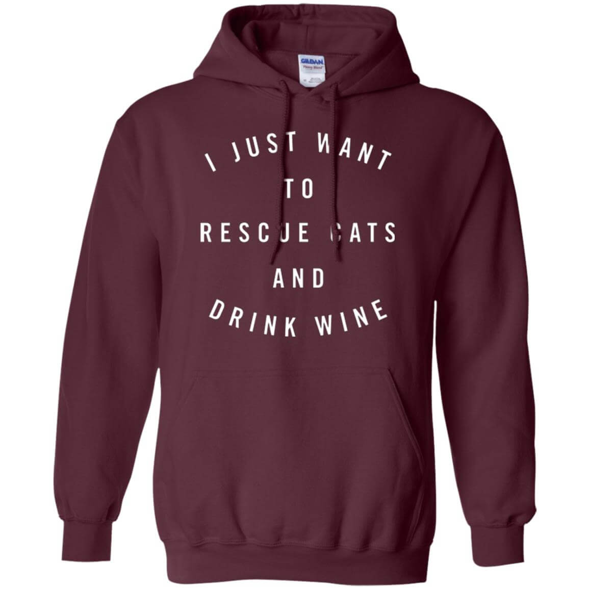 Rescue Cats & Drink Wine Statement Hoodie Maroon - iHeartCats.com