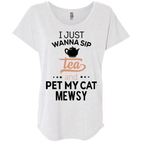 Sip Tea & Pet My Cat Personalized Ladies' Slouchy T-Shirt Heather White
