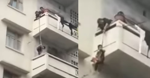 Grandma Lowers Boy From Balcony To Rescue Cat