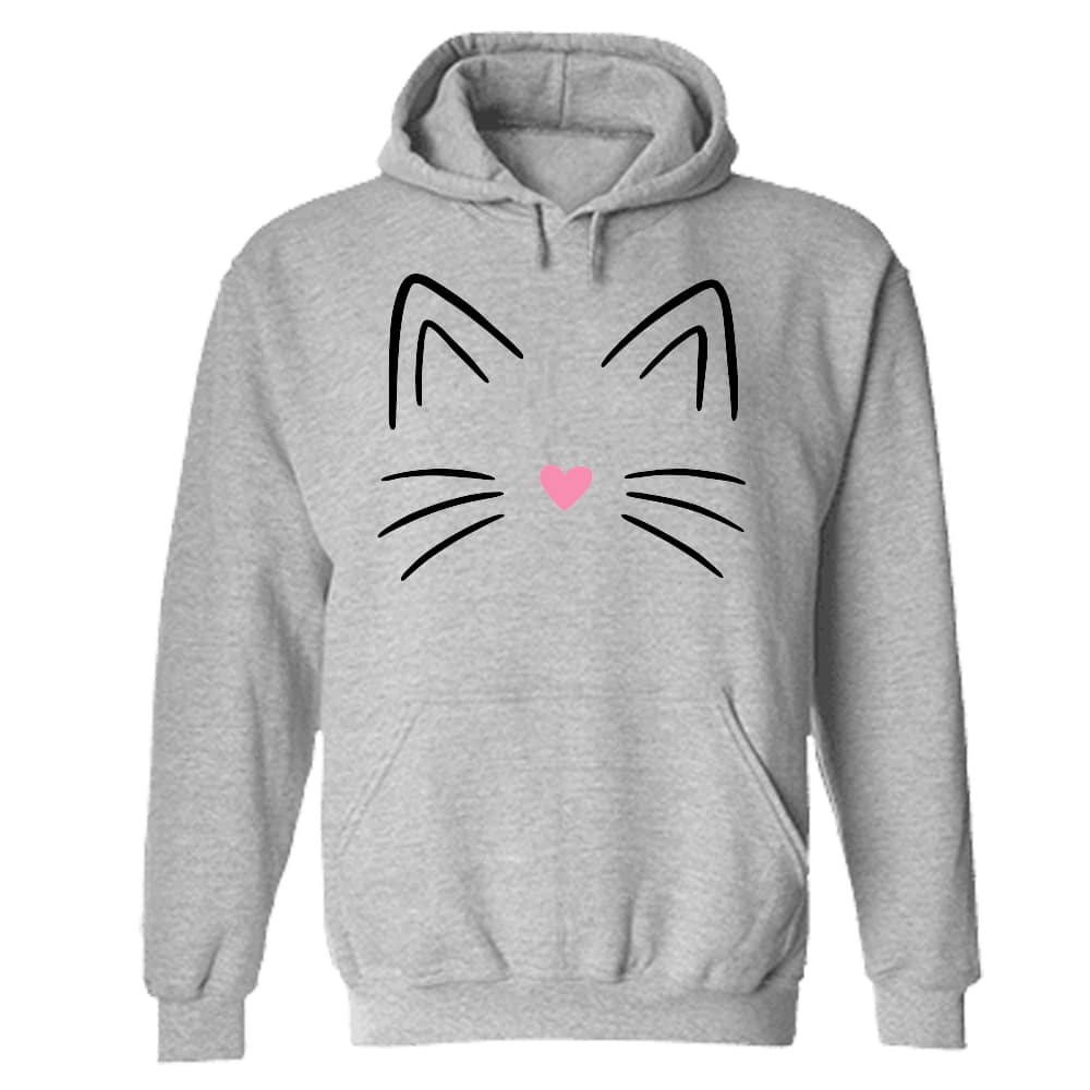 Kitty Face Hoodie Heather Grey