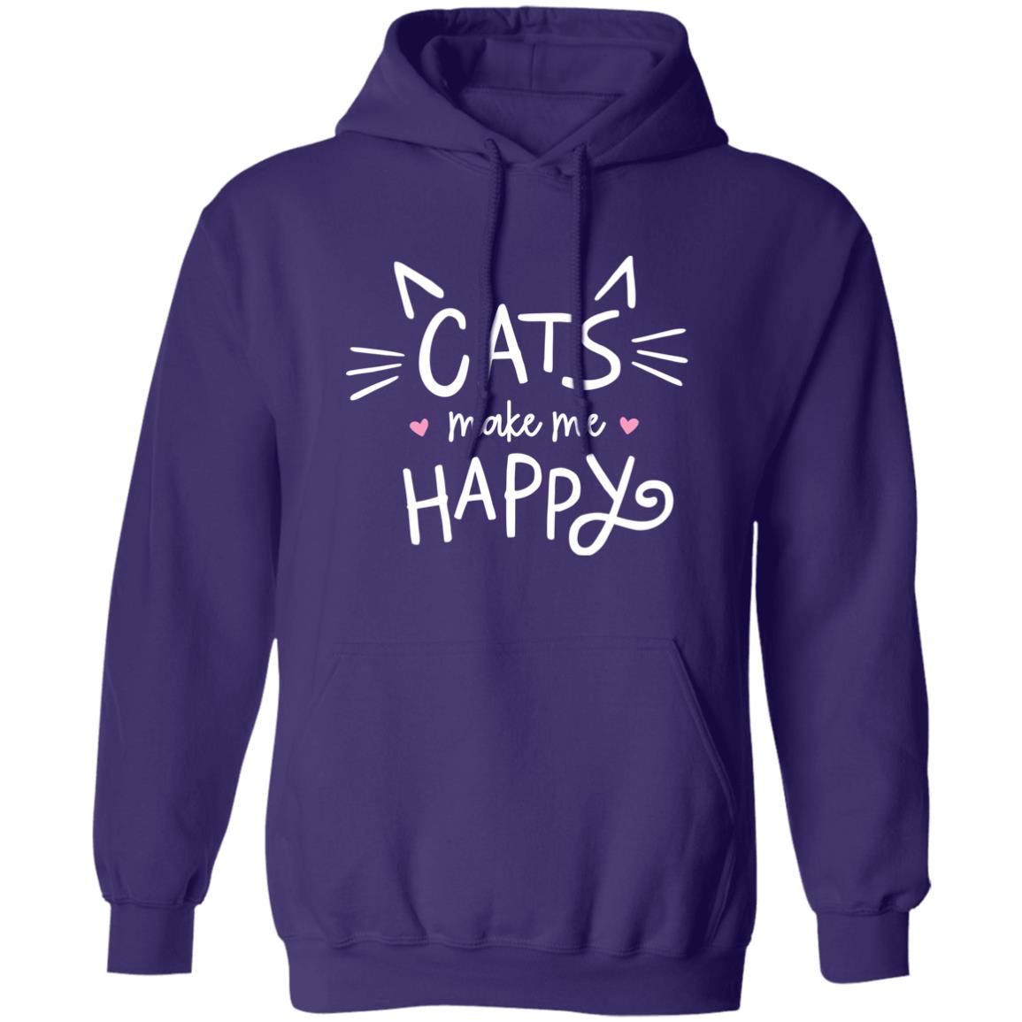Cats Make Me Happy Pullover Hoodie Purple - iHeartCats.com