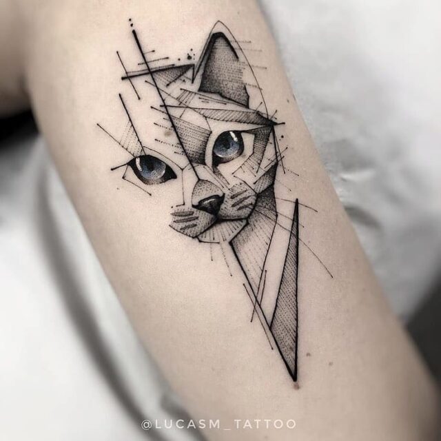 Best Geometric Cat Tattoo Idea