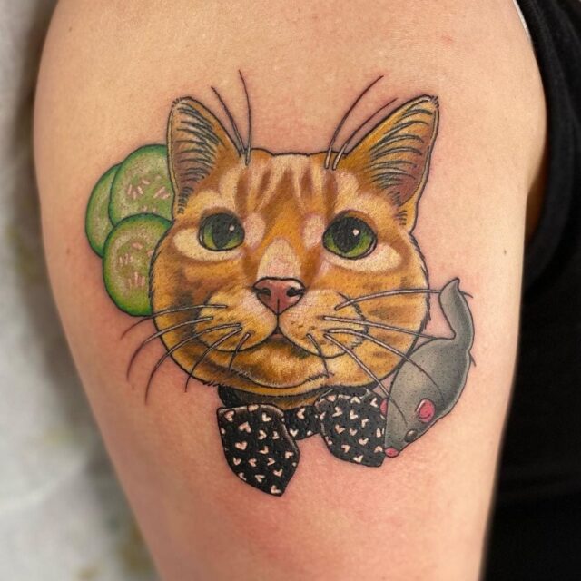 fancy cat portrait tattoo