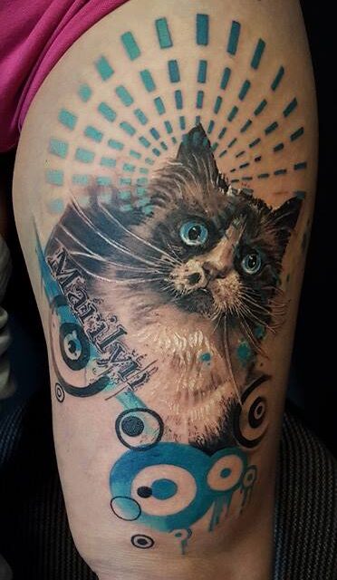 fancy cat portrait tattoo