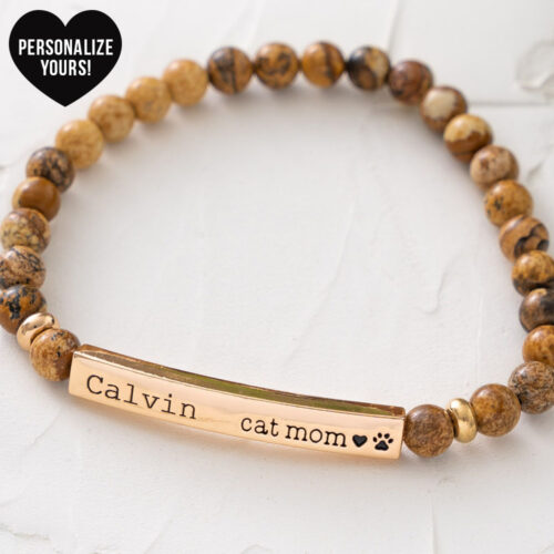 Customizable ‘Cat Mom’ Bracelet - Tan Picture Stone