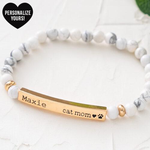 Customizable ‘Cat Mom’ Bracelet - White Turquoise