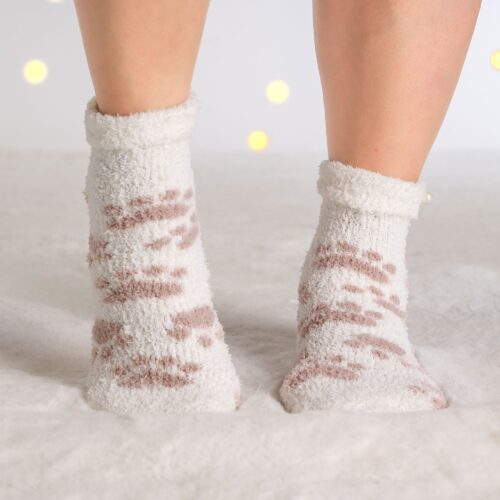 Warm 'n Fuzzy Paws Creme/Tan Socks