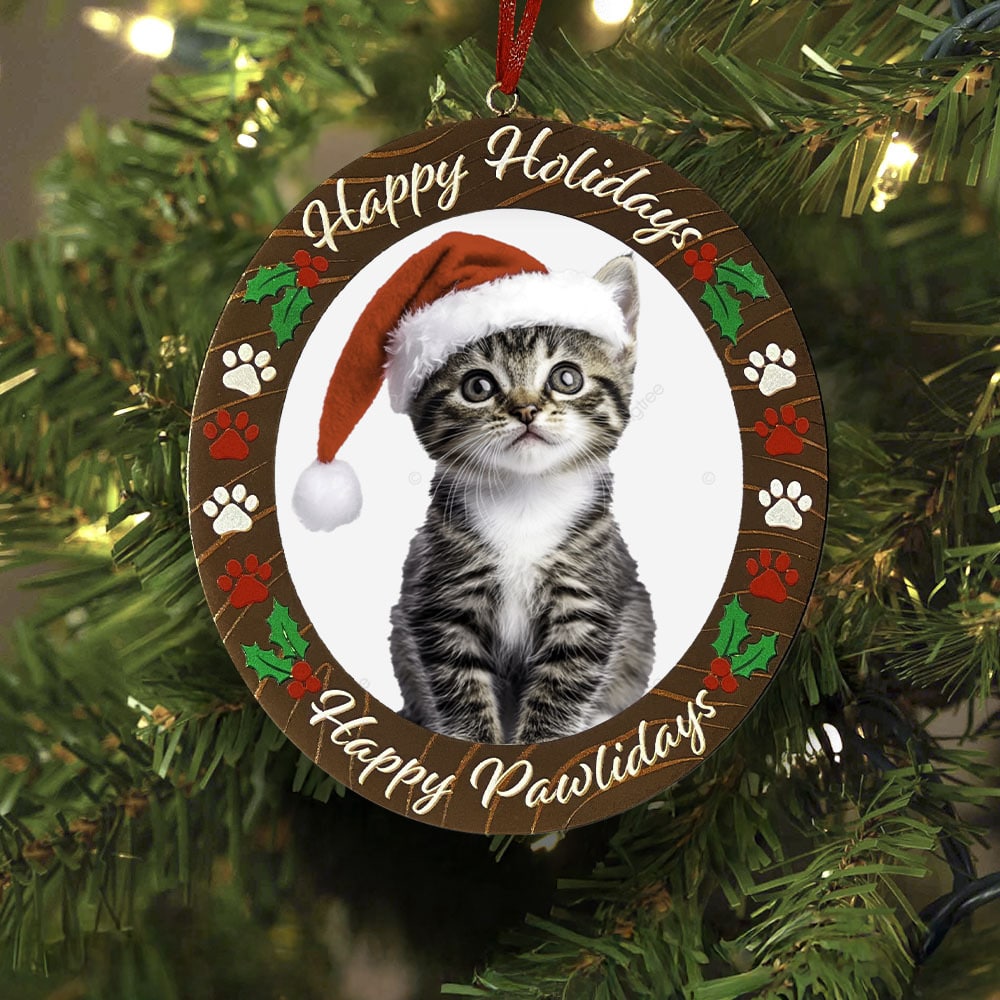 Happy Pawlidays- Happy Holidays Frame Ornament- Helps Feed Hungry Shelter Cats In Need