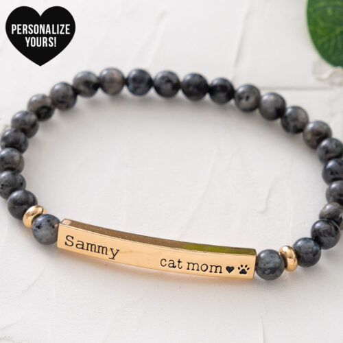 Customizable ‘Cat Mom’ Bracelet - Grey Spectrolite