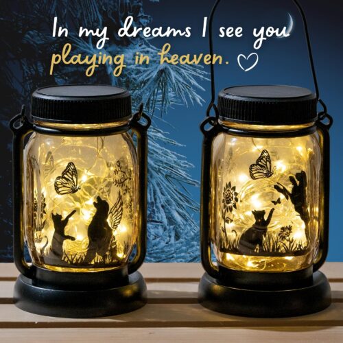 Cat & Butterfly Inspirational Solar Lantern Fairy Lights – Hanging Jar & Garden Stake Two-Piece Set-Deal 36% OFF!