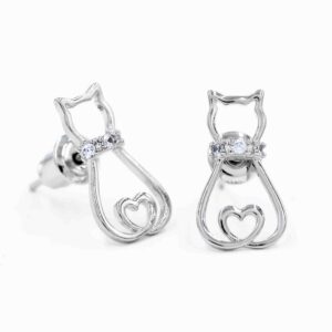 Second Chance Movement – Cat Heart Rhinestone Earrings