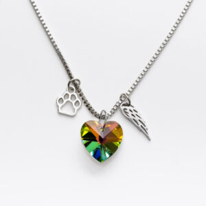 Special Offer! Rainbow Bridge Crystal Heart Cat Memorial Necklace