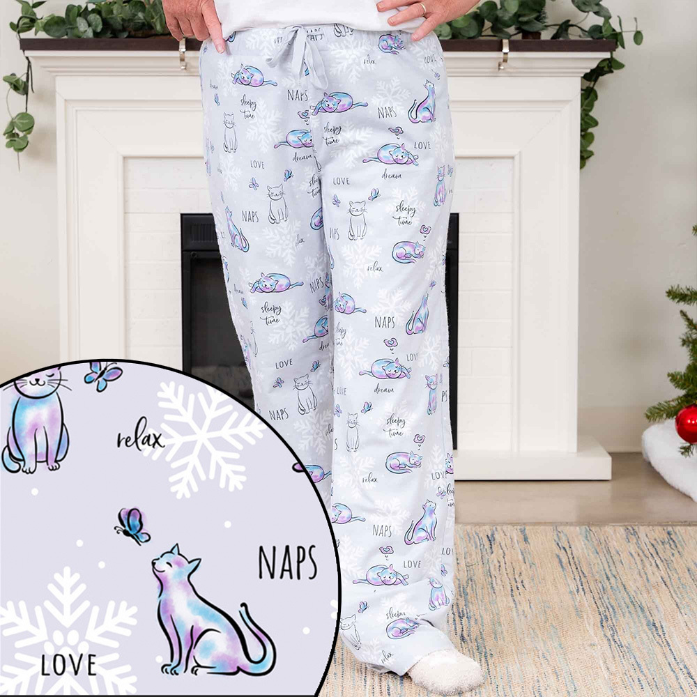 Snuggle Kitty & Butterfly Cat Lover’s Flannel Pajama Pants -Super Deal $9.98 Just a Few Size S & M left in stock !