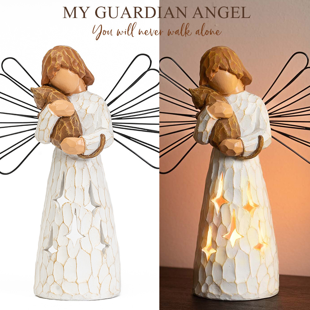 My Guardian Angel Memorial Cat Figurine with Flameless Candle