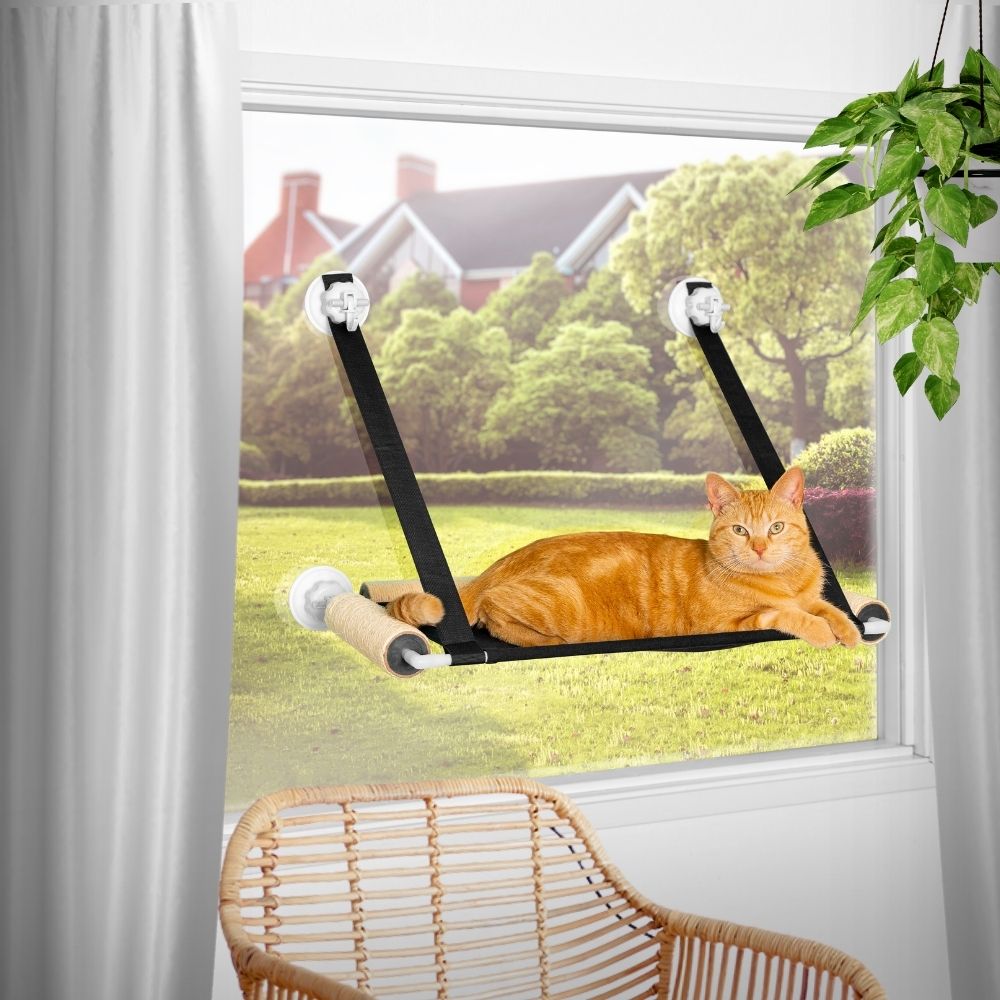 Premium Cat Window Hammock - Sturdy and Durable Perch with Scratch Post