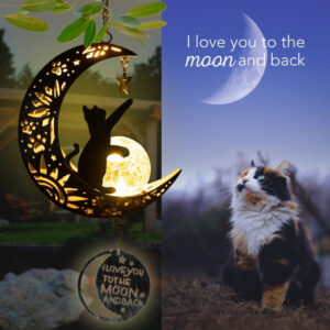 Second Chance Movement™ I Love You To The Moon & Back- The Ultimate Garden Solar Lantern for Cat Lovers