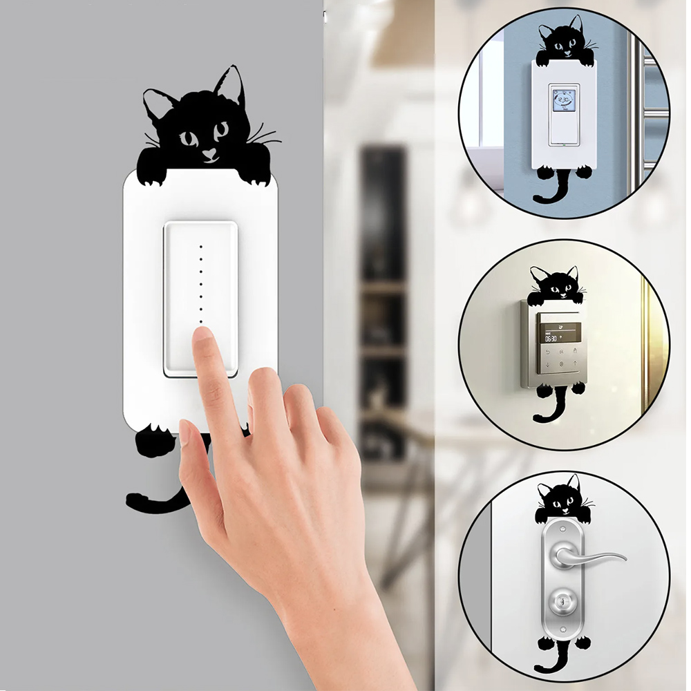 Cat Light Switch Wall Decal (Set of 3)- Removable Cat Wall Decor