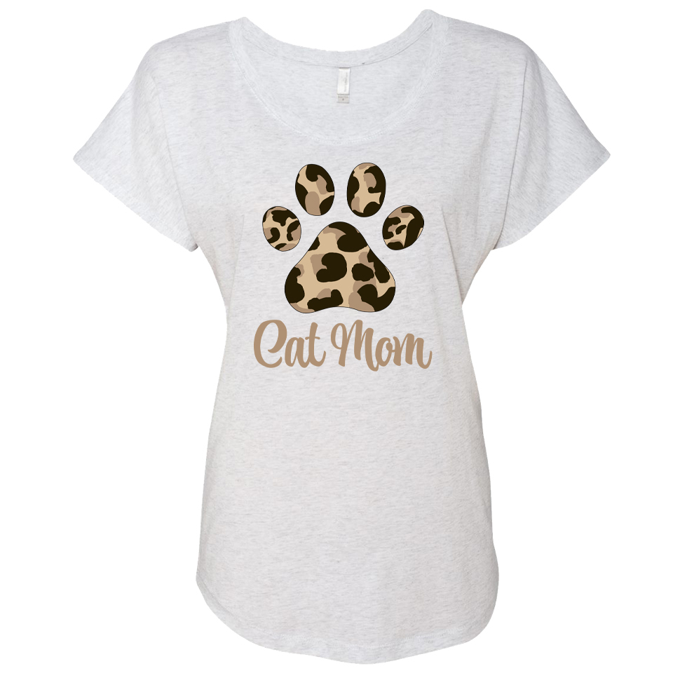 Awesome Cat Mom Leopard Paw Slouchy Tee Heather White