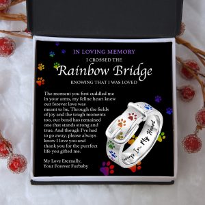 Special Offer! Always In My Heart Rainbow Bridge Sterling Silver Cat Paw Adjustable Ring includes Gift Box & “In Loving Memory” Gift Card