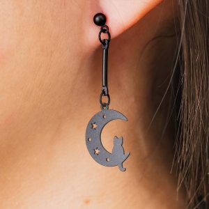 Special Offer! I Love You To the Moon and Back Cat Earrings, Cat Dangle Earrings, Gifts for Cat Mom, Cat Lover Earrings, Black Cat Earrings
