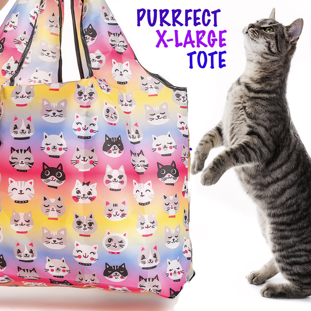 Kitties Ombre Shopping Travel Shoulder Bag-  Folding Grocery Tote Pouch Bag