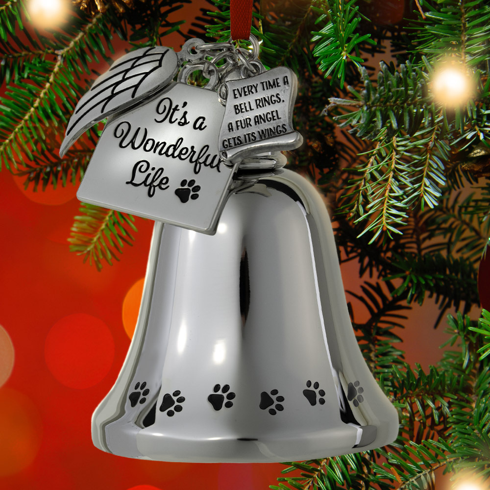 Early Bird Special - Limited Edition - It's A Wonderful Life Collectable Silver Bell Cat Ornament ..... Every Time A Bell Rings A Fur Angel Gets It's  Wings