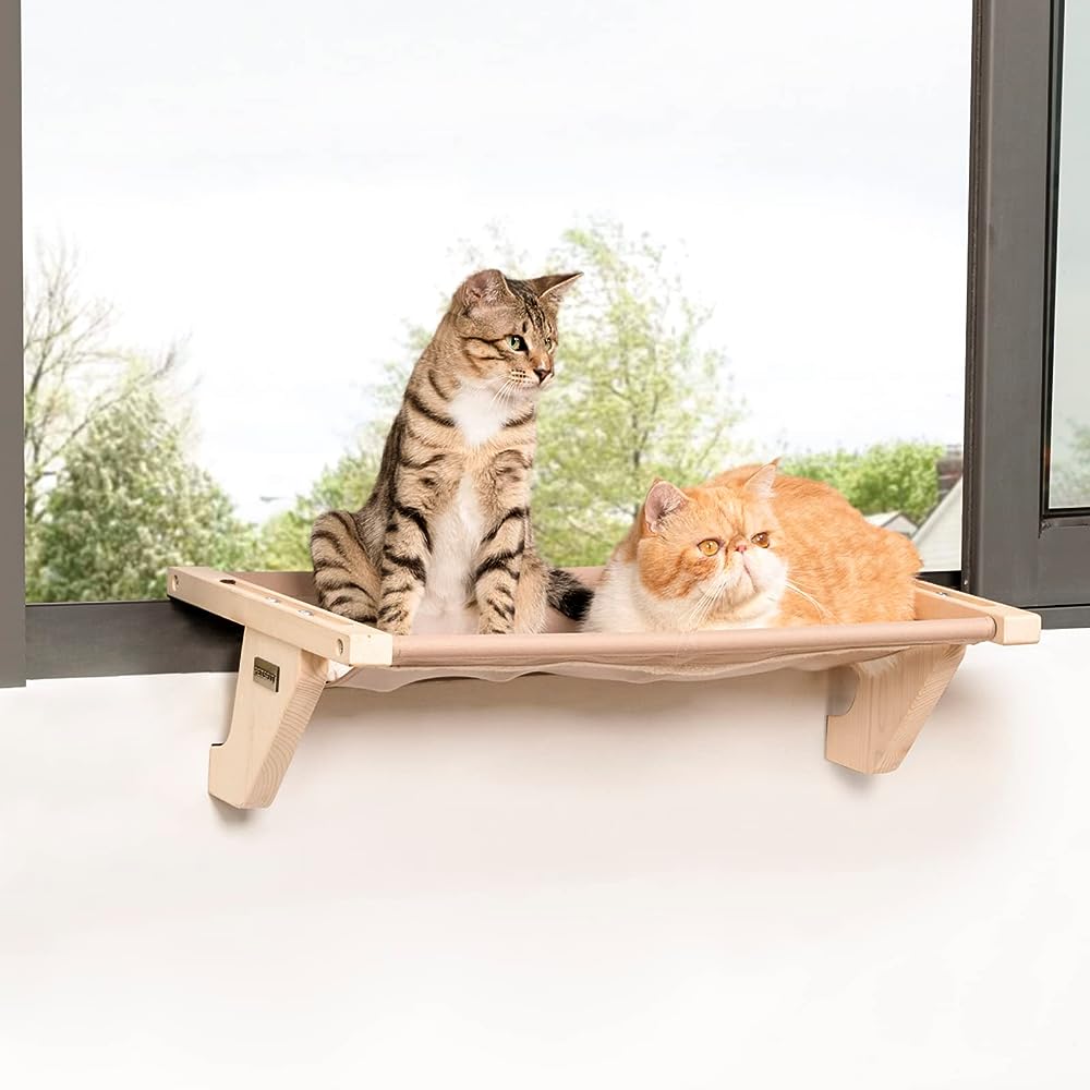 AMOSIJOY Cordless Cat Window Perch, Cat Hammock for Wall with 4