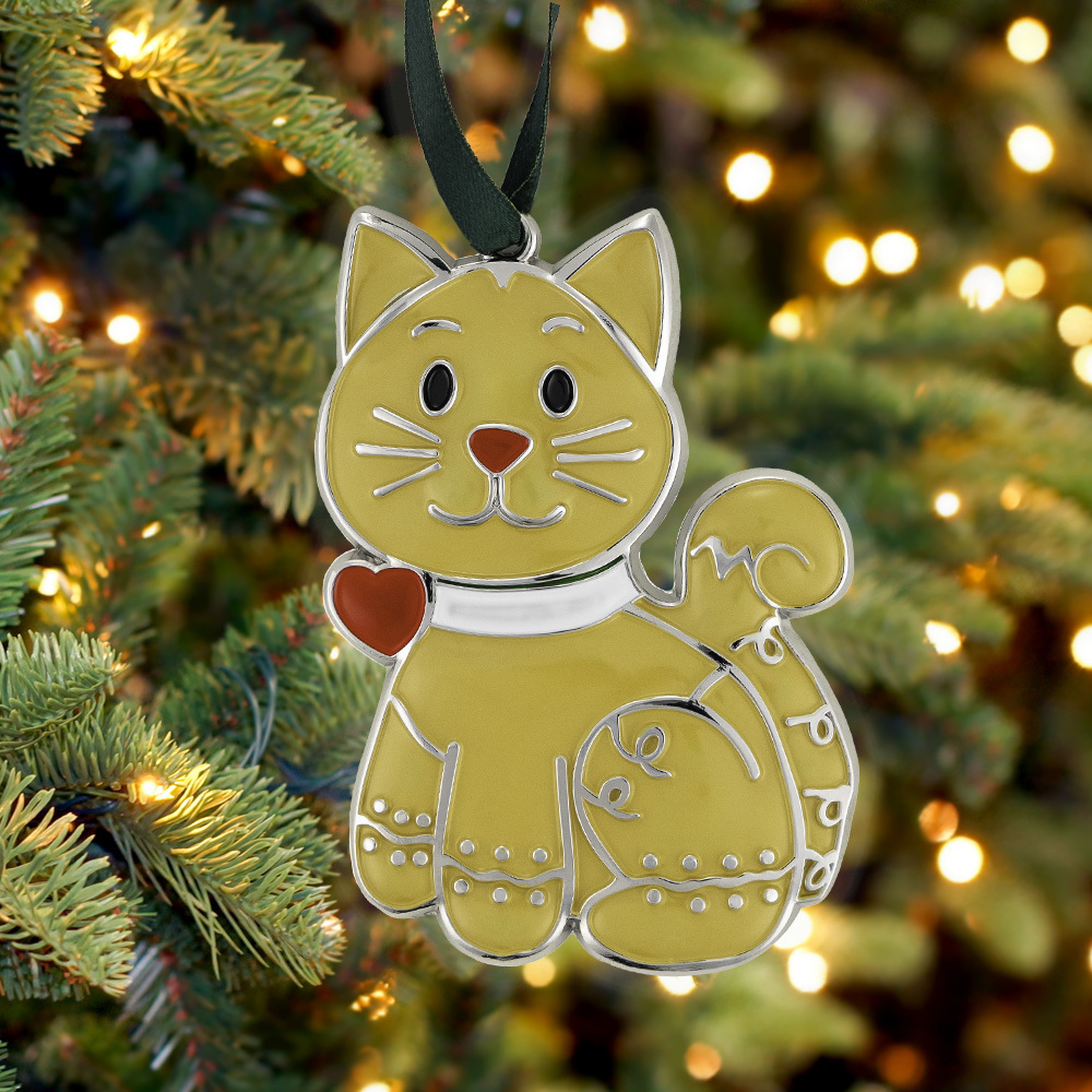 Gingerbread Cookie Cat Christmas Ornament- Metal 4″ – Perfect Gift for Cat Lovers !