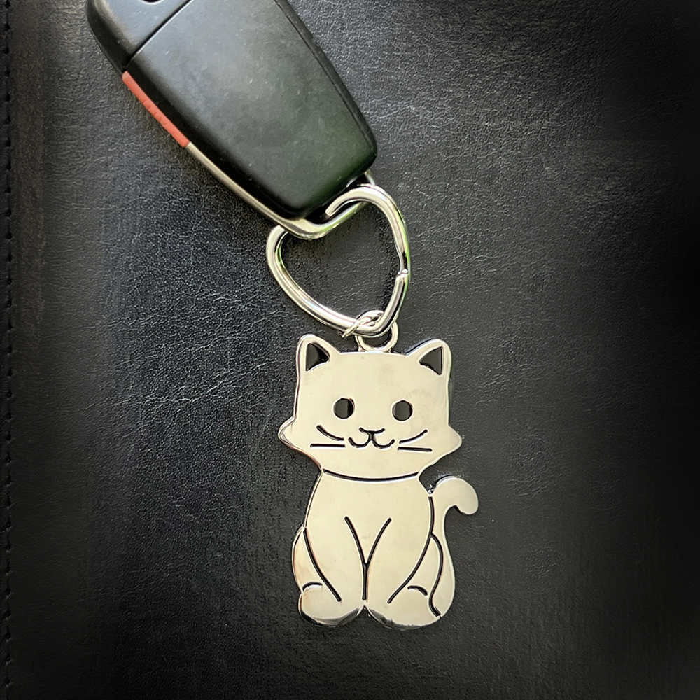 Pretty Kitty Silver Keychain with Heart Key Link- Purrrect Gift For Cat  Lovers 