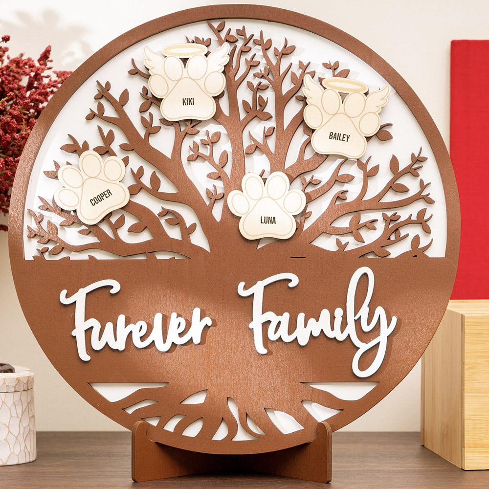 Second Chance - Furever Family Tree- Customize Paws with All Your Cats’ Names- includes 10 Wooden Paws, 10 Angel Paws & DYI Stamp Kit, Home Decor for Cat Lovers