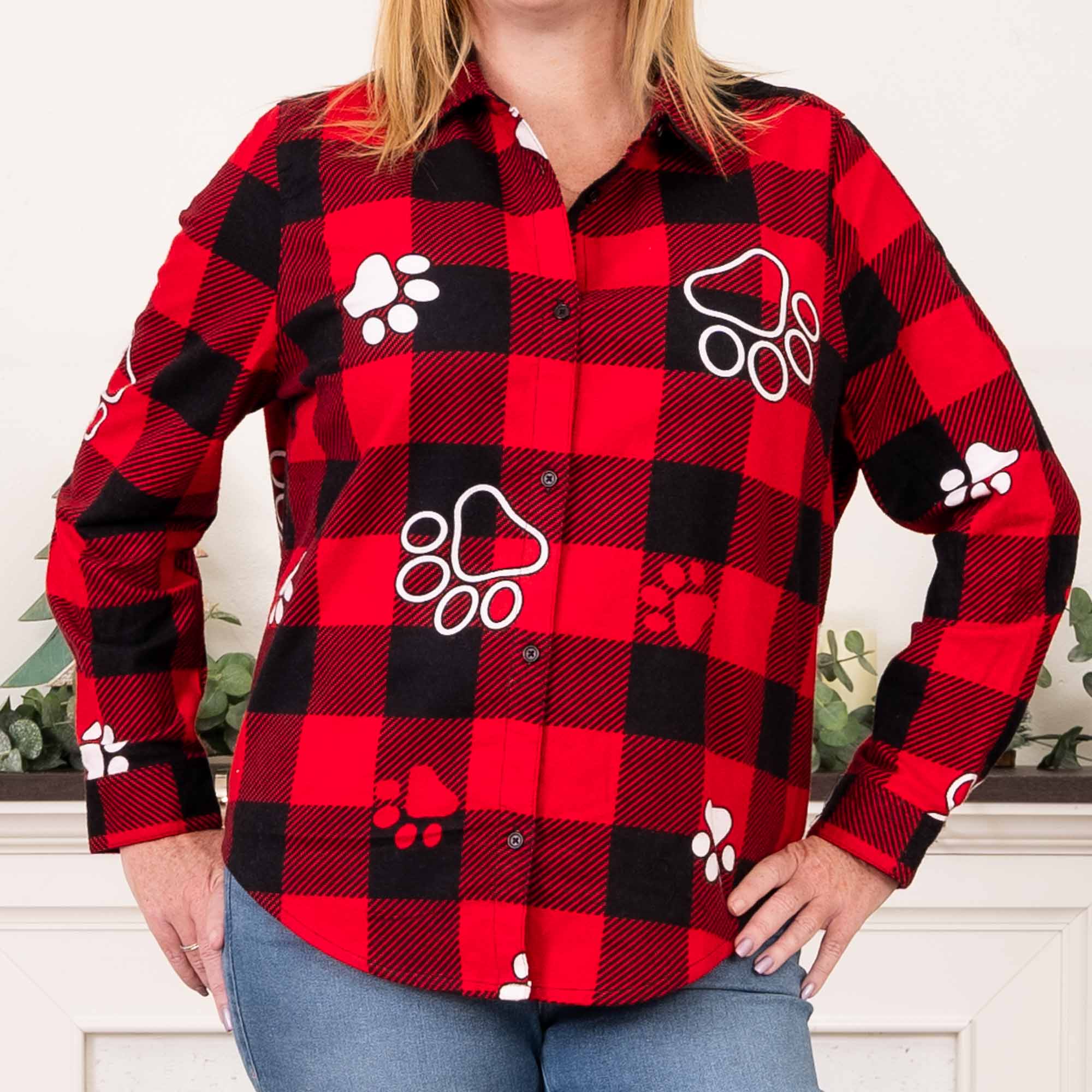 iHeartCats Buffalo Plaid Paws Cat Lover’s Flannel Shirt