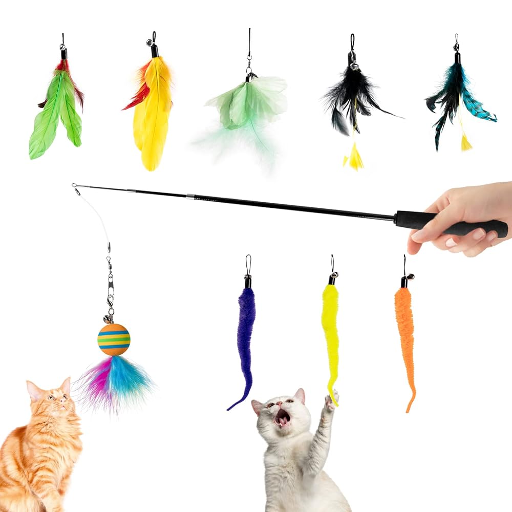 Retractable 3-Section Teaser Cat Interactive Toy Wand Fishing Pole Pet Toy (Not Include Replacement), Size: 1 Pack, Red