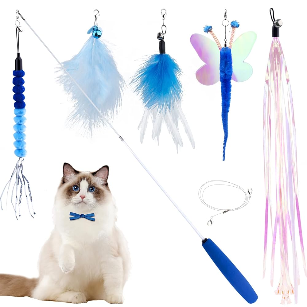 Pet Accessories Toys for Cat Interactive Wand Kitten Plush 4 Pcs Catnip  Attachments Fishing Rod Stick