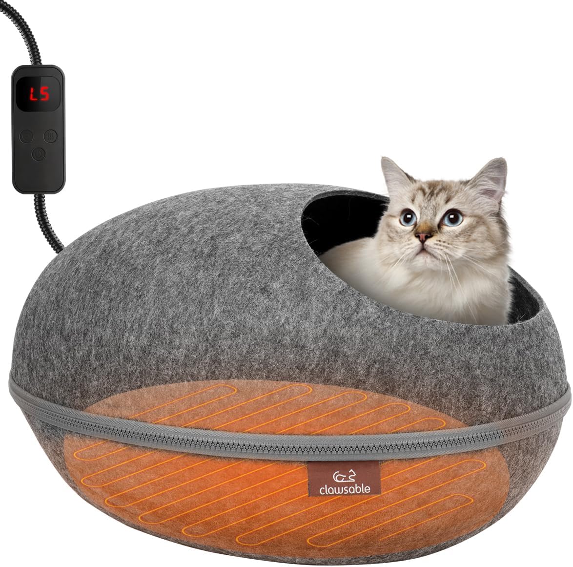 Clawsable Heated Cat Bed for Large Cats, 19