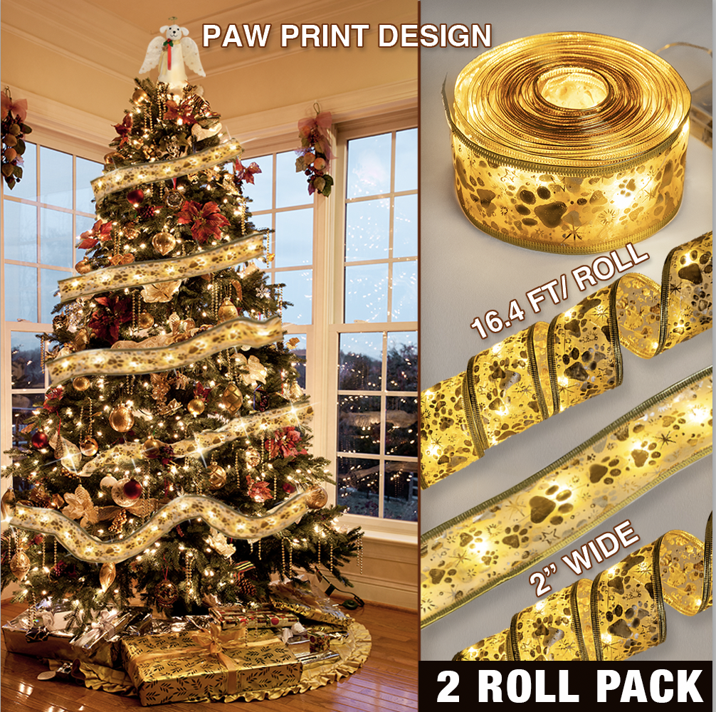 Gold Christmas Decorations, 2 Rolls Christmas Tree Ribbon Lights