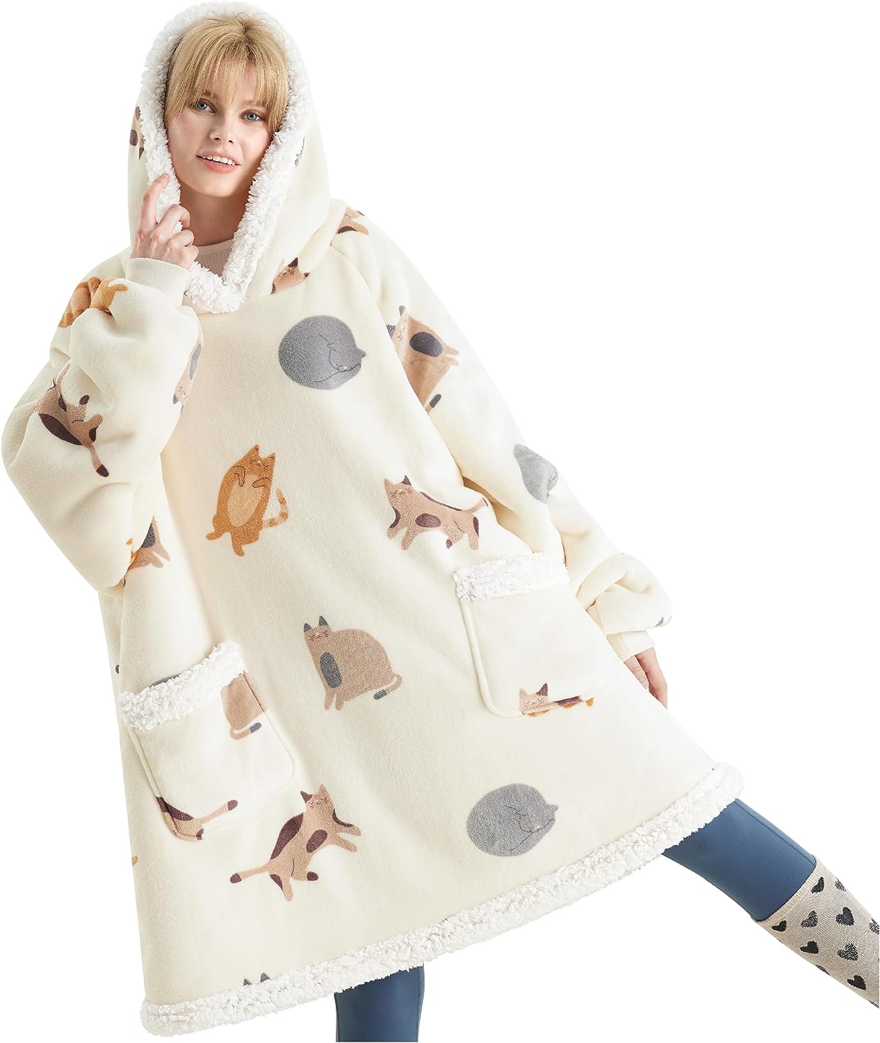 Bedsure Cat Blanket Hoodie with Sleeves