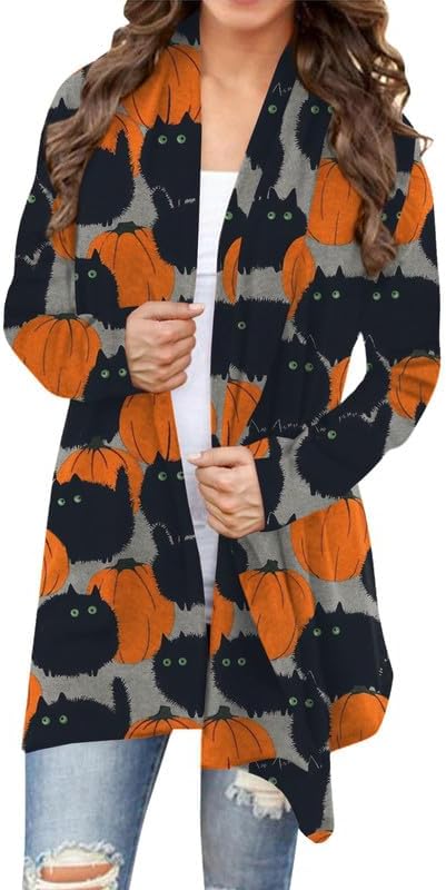 For G and PL Women's Halloween Long Sleeve Open Front Cardigan