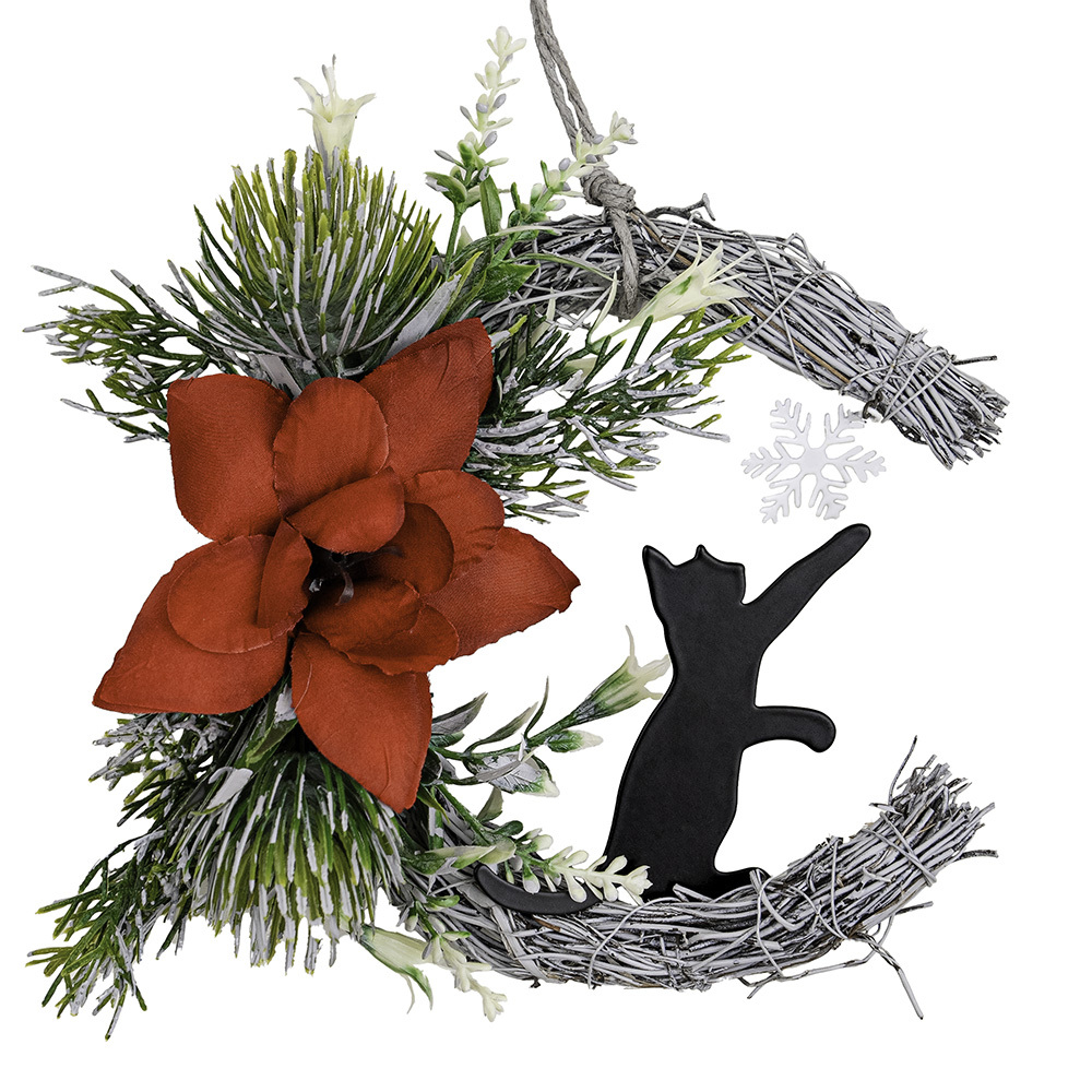 Christmas Poinsettia & Snowflake Cat Wreath – 5 ” Perfect Gift For Cat Lovers