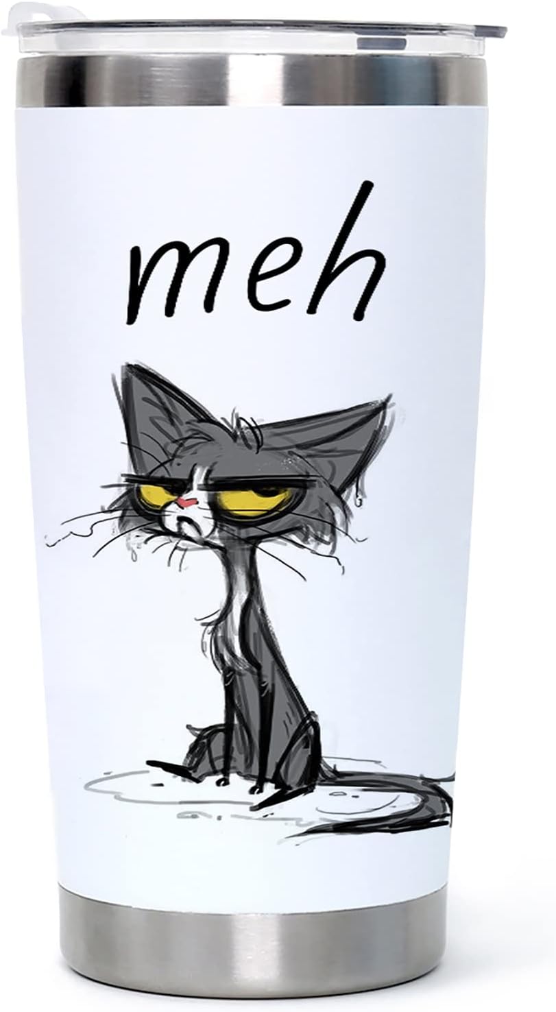 DJY Meh - 20oz Black and White Cat Stainless Steel Tumbler