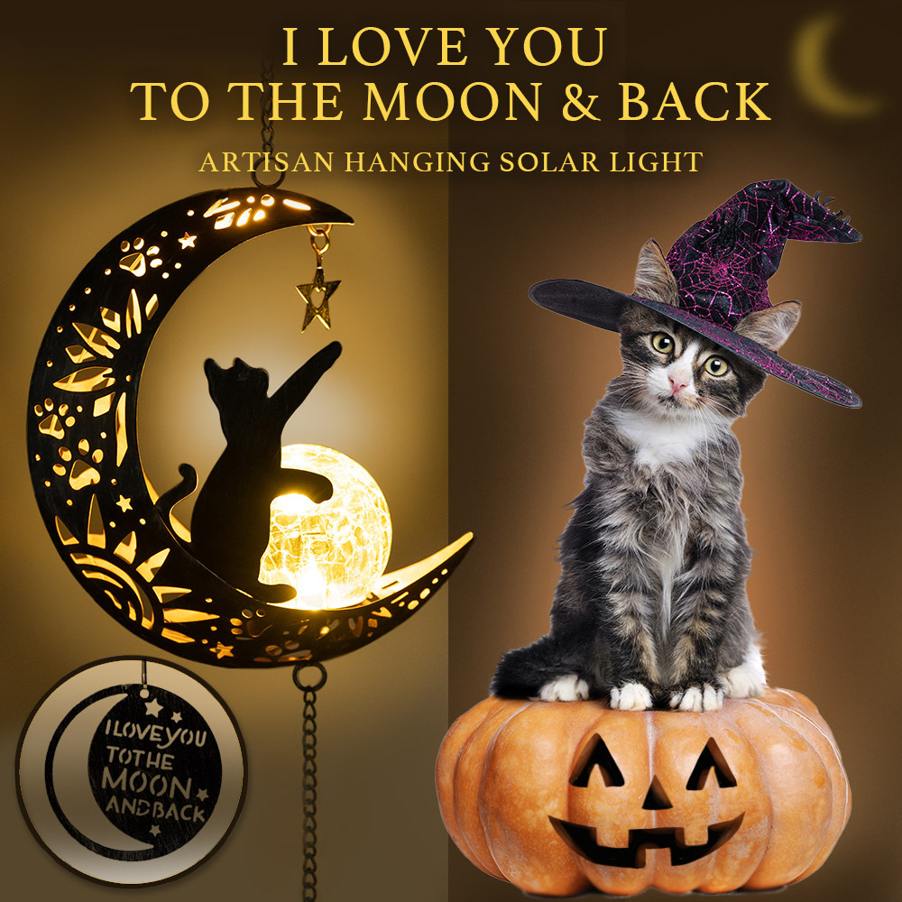 I Love You To The Moon & Back- The Ultimate Garden Solar Lantern for Cat Lovers - Perfect for Your Halloween Decor!
