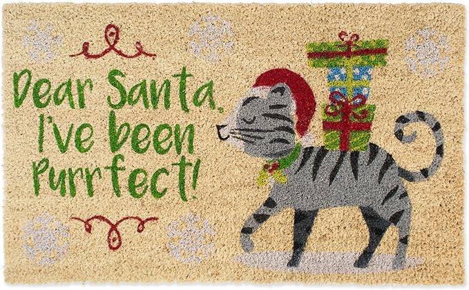DII Christmas Coir Cat Themed Doormat, Dear Santa, I've Been Purrfect
