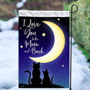 Special Offer! I Love you to the Moon and Back – Cat Garden Flag – 2 Kitties Sitting on a Crescent Moon