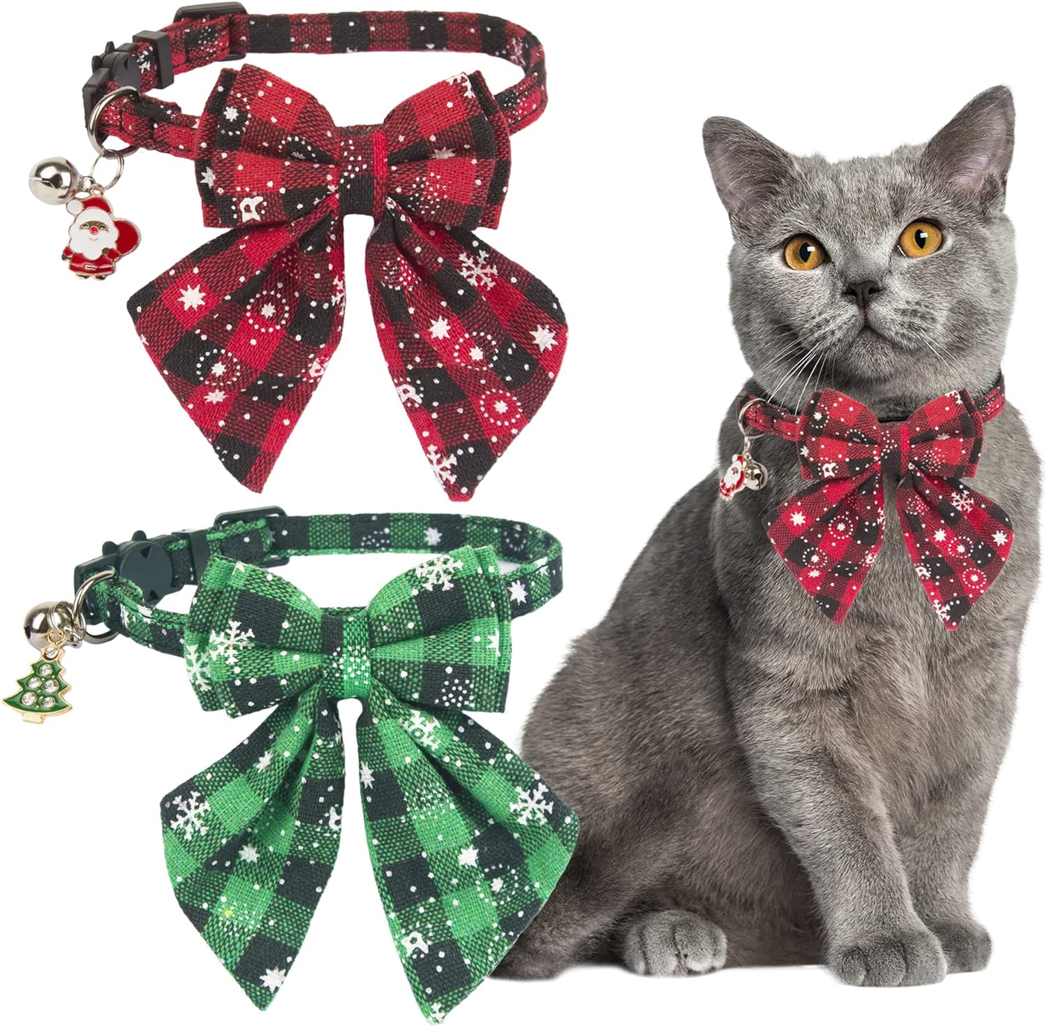 ADOGGYGO Christmas Cat Collars Breakaway with Stylish Bow