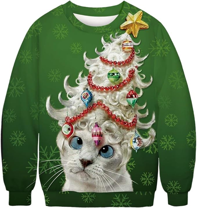 ALBIZIA Unisex Animal Print Crew Neck Ugly Christmas Xmas Pullover Sweatshirt