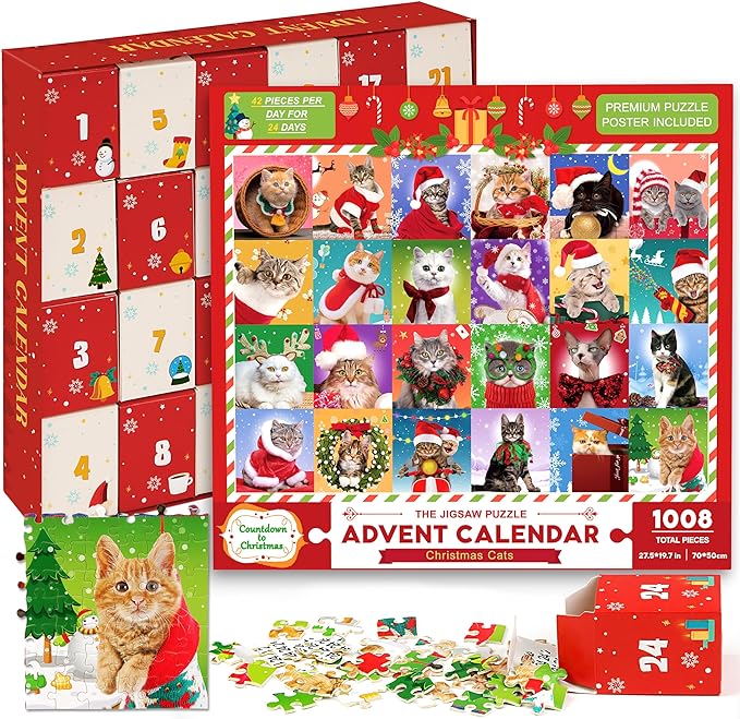 Bestbase Advent Calendar 2023 Christmas Countdown Jigsaw Puzzles - Christmas Cats