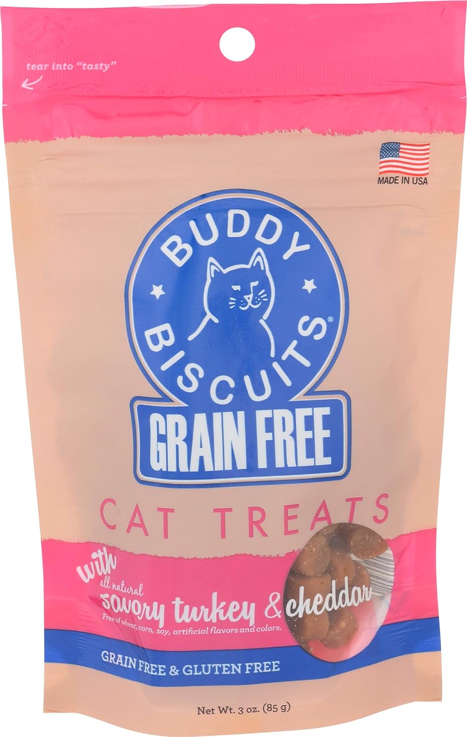 Buddy Biscuits Soft Cat Treats, Chewy Grain & Gluten Free for Kitten, Turkey & Cheddar