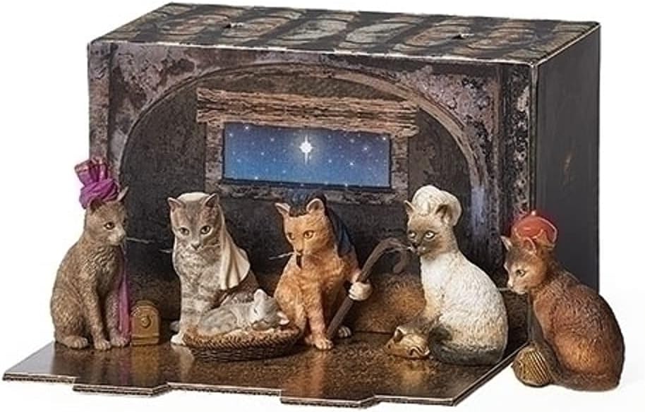 Roman Purfect Pageant 6 Piece Cat Christmas Nativity Scene